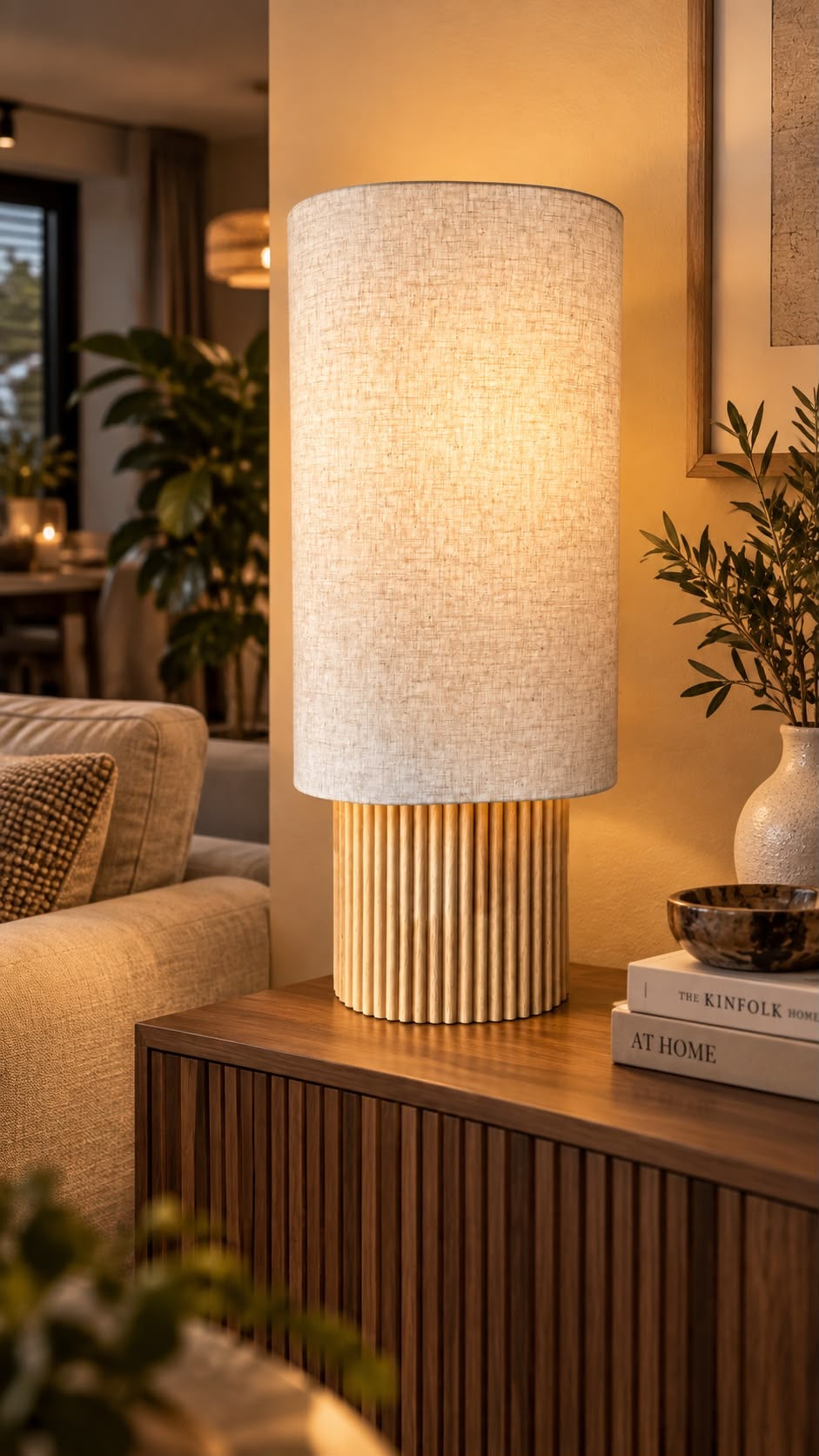 Lamp met linnen kap 70 cm
